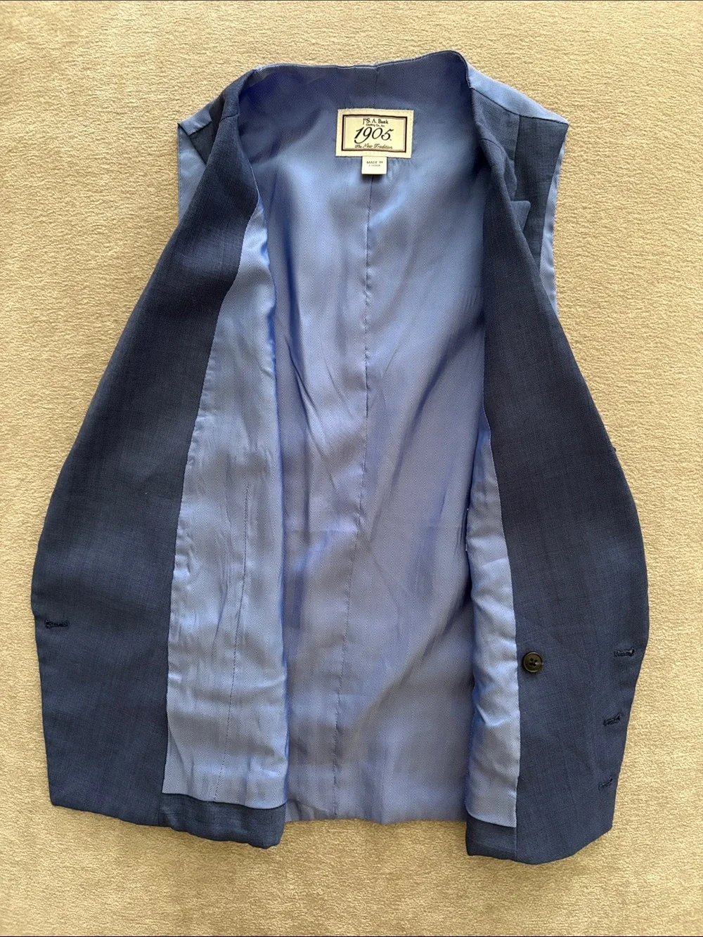 Jos. A. Bank Custom Navy Blue Double Breasted Vest Size 34 XS